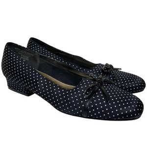 Vintage Amanda Polka Dot Bow Block Ballet Flats 6 M Black White Retro 90s